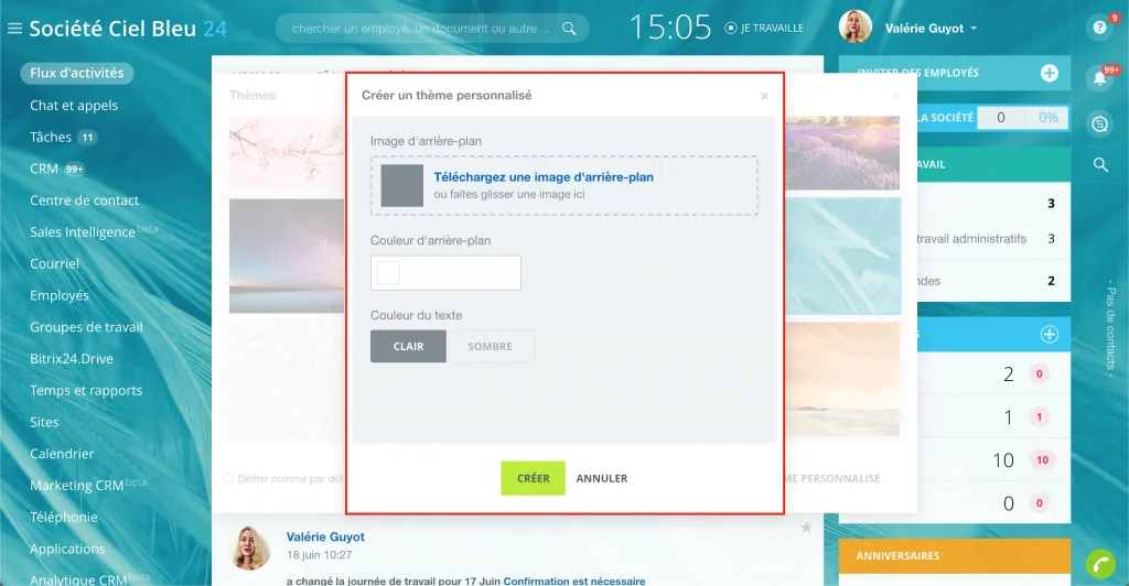 Vous pouvez choisir d'importer une image pour l'installer en fond d'écran et même choisir le thème clair ou sombre pour la police.