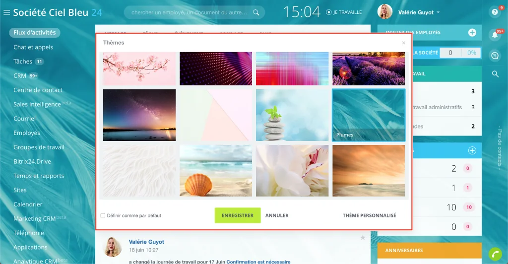 Plusieurs images sont déjà enregistrées sur votre compte Bitrix24 que vous pouvez choisir pour mettre en fond d'écran