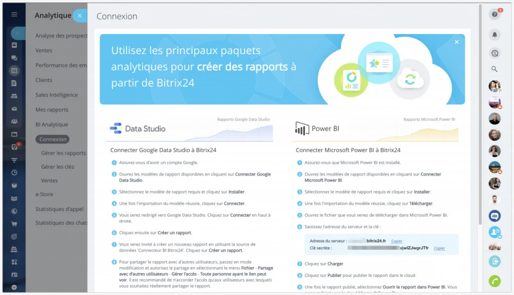 Bitrix24 peut intégrer les données en provenance de Google Data Studio et Power BI